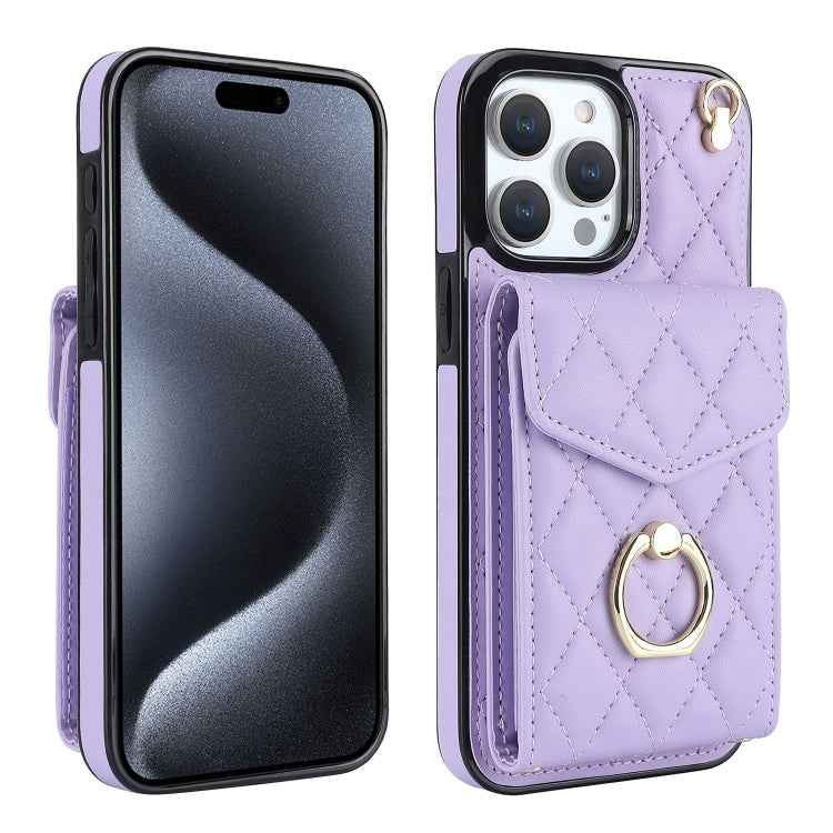 Rhombic Texture Card Bag Phone Case with Long Lanyard, For iPhone 15 Pro, For iPhone 15 Plus, For iPhone 15, For iPhone 14 Plus, For iPhone 14, For iPhone 14 Pro