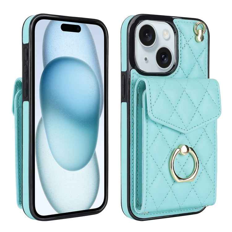 Rhombic Texture Card Bag Phone Case with Long Lanyard, For iPhone 15 Pro, For iPhone 15 Plus, For iPhone 15, For iPhone 14 Plus, For iPhone 14, For iPhone 14 Pro