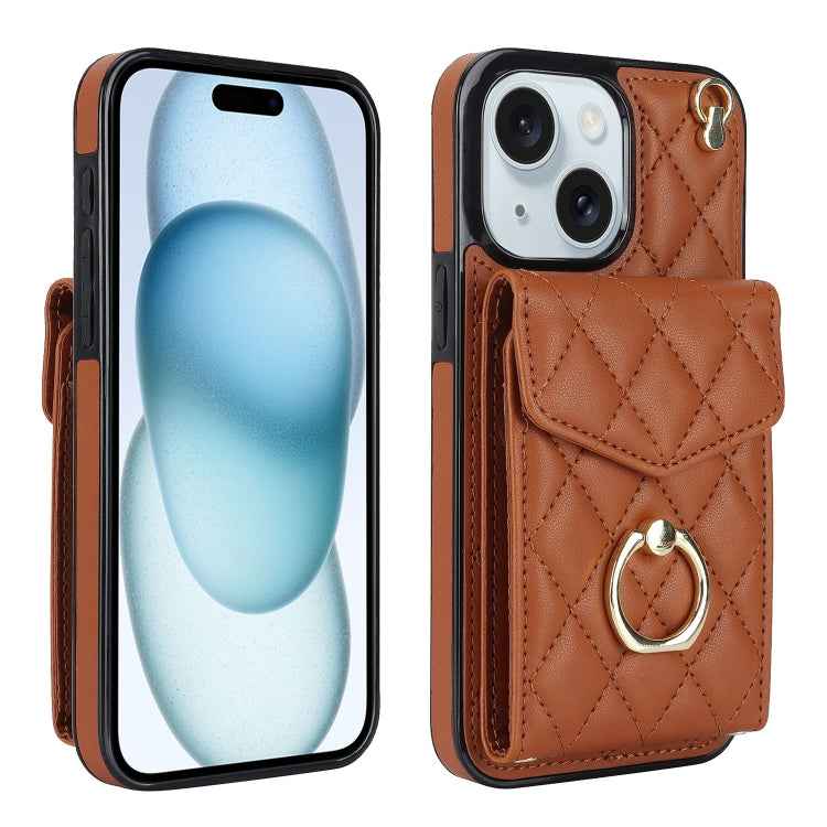Rhombic Texture Card Bag Phone Case with Long Lanyard, For iPhone 15 Pro, For iPhone 15 Plus, For iPhone 15, For iPhone 14 Plus, For iPhone 14, For iPhone 14 Pro