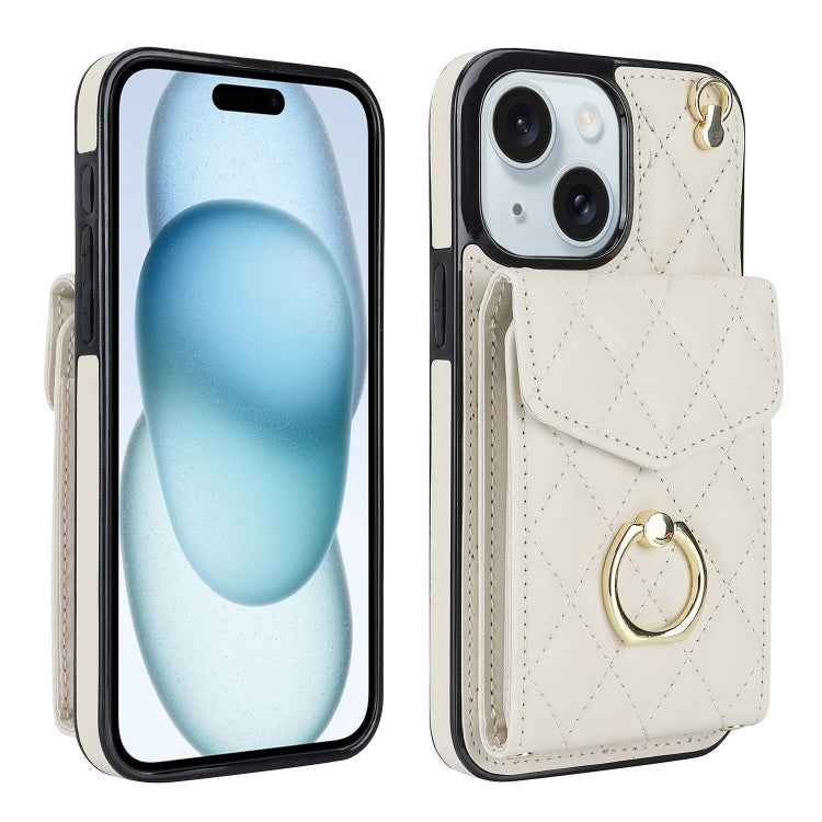 Rhombic Texture Card Bag Phone Case with Long Lanyard, For iPhone 15 Pro, For iPhone 15 Plus, For iPhone 15, For iPhone 14 Plus, For iPhone 14, For iPhone 14 Pro
