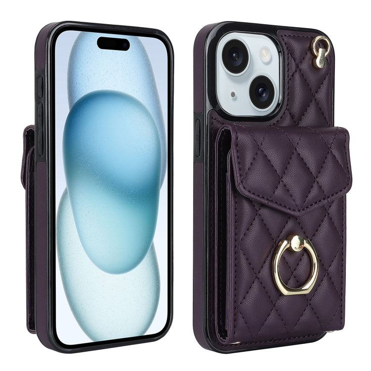 Rhombic Texture Card Bag Phone Case with Long Lanyard, For iPhone 15 Pro, For iPhone 15 Plus, For iPhone 15, For iPhone 14 Plus, For iPhone 14, For iPhone 14 Pro