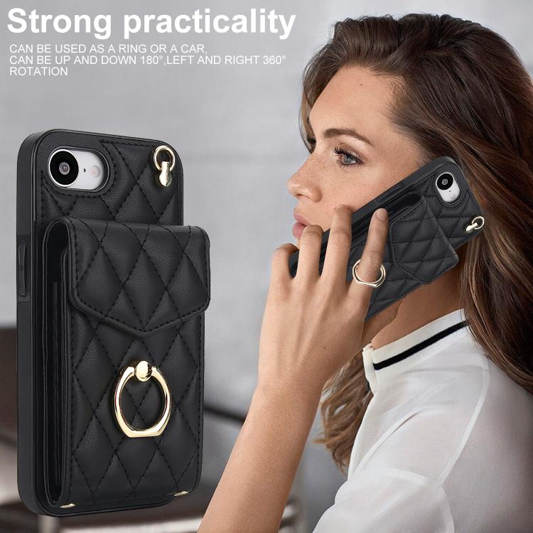 Rhombic Texture Card Bag Phone Case with Long Lanyard, For iPhone 17e / 16e, For iPhone 17 Pro Max, For iPhone 17 Pro, For iPhone 17, For iPhone Air, For iPhone 15 Pro Max