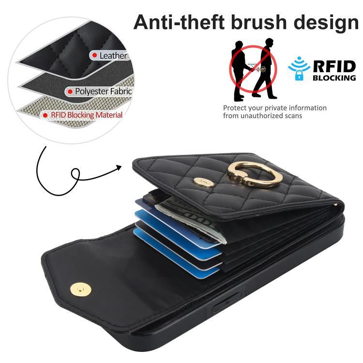 Rhombic Texture Card Bag Phone Case with Long Lanyard, For iPhone 17e / 16e, For iPhone 17 Pro Max, For iPhone 17 Pro, For iPhone 17, For iPhone Air, For iPhone 15 Pro Max