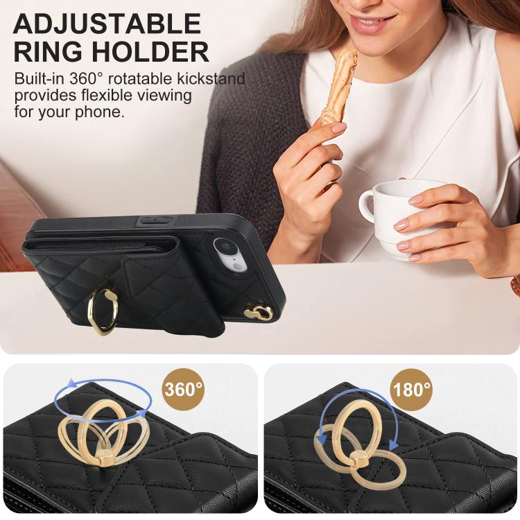 Rhombic Texture Card Bag Phone Case with Long Lanyard, For iPhone 17e / 16e, For iPhone 17 Pro Max, For iPhone 17 Pro, For iPhone 17, For iPhone Air, For iPhone 15 Pro Max