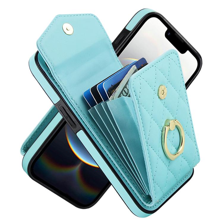 Rhombic Texture Card Bag Phone Case with Long Lanyard, For iPhone 17e / 16e, For iPhone 17 Pro Max, For iPhone 17 Pro, For iPhone 17, For iPhone Air, For iPhone 15 Pro Max