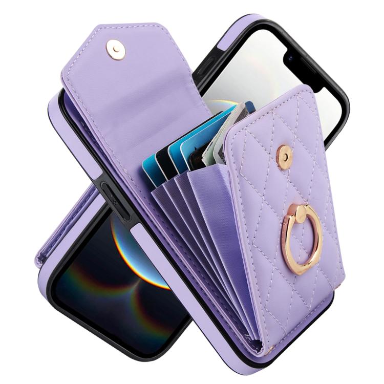 Rhombic Texture Card Bag Phone Case with Long Lanyard, For iPhone 17e / 16e, For iPhone 17 Pro Max, For iPhone 17 Pro, For iPhone 17, For iPhone Air, For iPhone 15 Pro Max