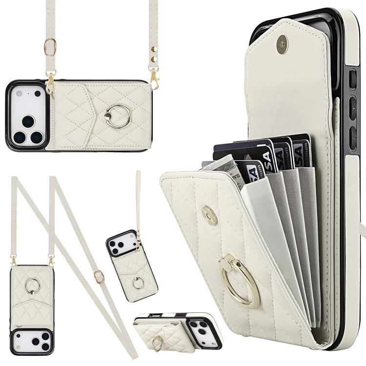 Rhombic Texture Card Bag Phone Case with Long Lanyard, For iPhone 17e / 16e, For iPhone 17 Pro Max, For iPhone 17 Pro, For iPhone 17, For iPhone Air, For iPhone 15 Pro Max
