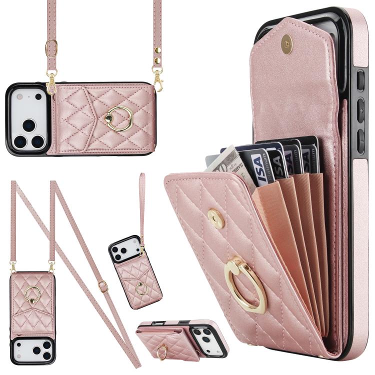 Rhombic Texture Card Bag Phone Case with Long Lanyard, For iPhone 17e / 16e, For iPhone 17 Pro Max, For iPhone 17 Pro, For iPhone 17, For iPhone Air, For iPhone 15 Pro Max