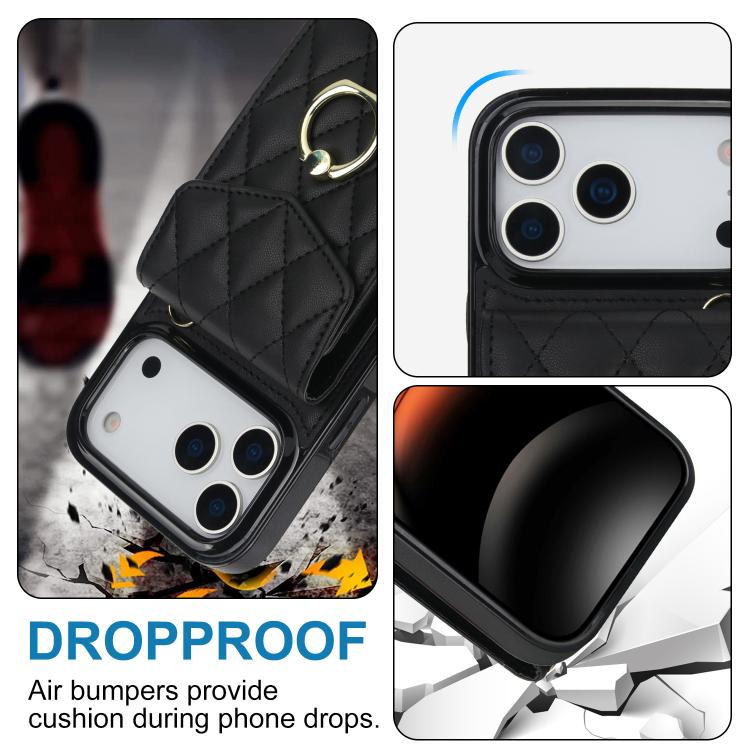 Rhombic Texture Card Bag Phone Case with Long Lanyard, For iPhone 18 Pro / 17 Pro, For iPhone 18 Pro Max / 17 Pro Max, For iPhone 17e / 16e, For iPhone 17, For iPhone Air, For iPhone 15 Pro Max