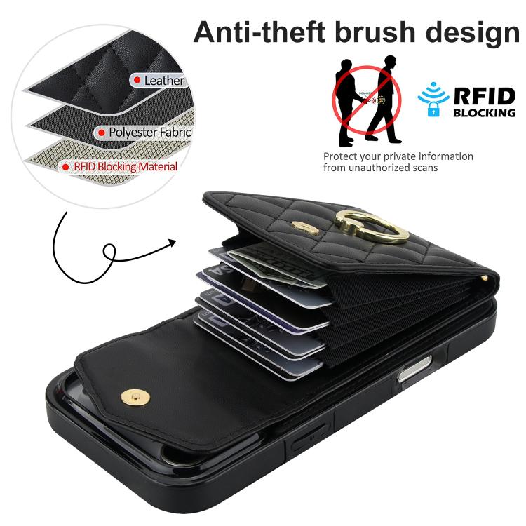 Rhombic Texture Card Bag Phone Case with Long Lanyard, For iPhone 18 Pro / 17 Pro, For iPhone 18 Pro Max / 17 Pro Max, For iPhone 17e / 16e, For iPhone 17, For iPhone Air, For iPhone 15 Pro Max