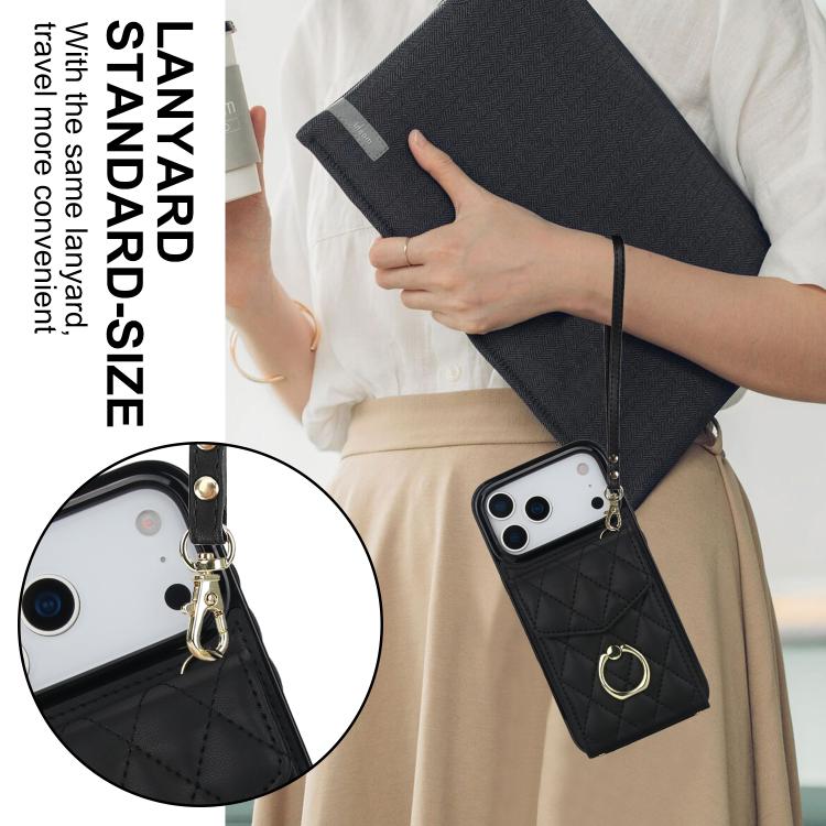 Rhombic Texture Card Bag Phone Case with Long Lanyard, For iPhone 18 Pro / 17 Pro, For iPhone 18 Pro Max / 17 Pro Max, For iPhone 17e / 16e, For iPhone 17, For iPhone Air, For iPhone 15 Pro Max
