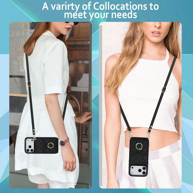 Rhombic Texture Card Bag Phone Case with Long Lanyard, For iPhone 18 Pro / 17 Pro, For iPhone 18 Pro Max / 17 Pro Max, For iPhone 17e / 16e, For iPhone 17, For iPhone Air, For iPhone 15 Pro Max