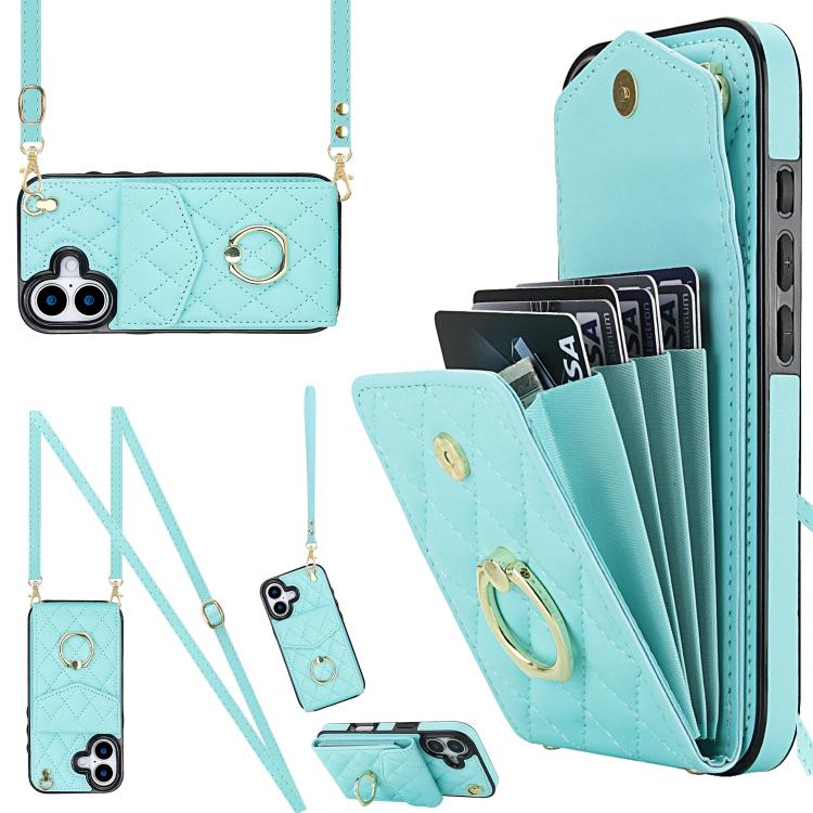 Rhombic Texture Card Bag Phone Case with Long Lanyard, For iPhone 17e / 16e, For iPhone 17 Pro Max, For iPhone 17 Pro, For iPhone 17, For iPhone Air, For iPhone 15 Pro Max