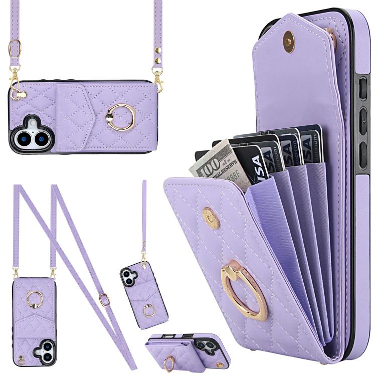 Rhombic Texture Card Bag Phone Case with Long Lanyard, For iPhone 17e / 16e, For iPhone 17 Pro Max, For iPhone 17 Pro, For iPhone 17, For iPhone Air, For iPhone 15 Pro Max