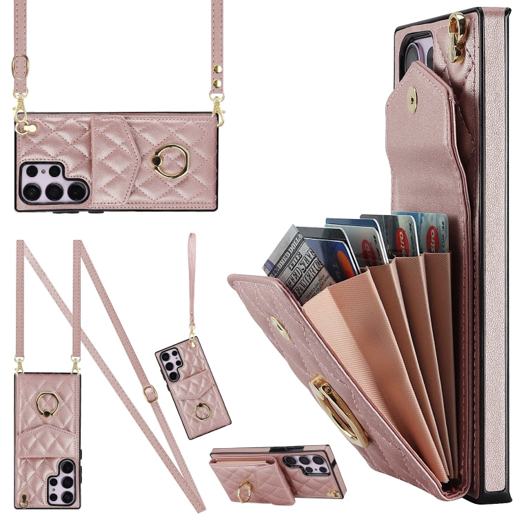 Rhombic Texture Card Bag Phone Case with Long Lanyard, For Samsung Galaxy S24 5G, For Samsung Galaxy A54 5G, For Samsung Galaxy S23 Ultra 5G, For Samsung Galaxy S23+ 5G, For Samsung Galaxy S23 5G, For Samsung Galaxy Note20 Ultra