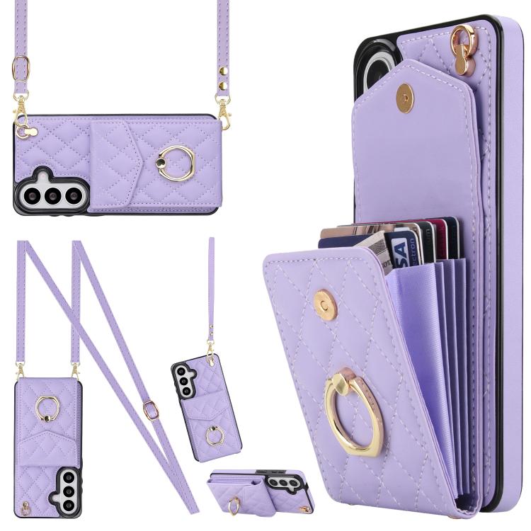 Rhombic Texture Card Bag Phone Case with Long Lanyard, For Samsung Galaxy S26+ 5G, For Samsung Galaxy S26 Ultra 5G, For Samsung Galaxy S26 5G, For Samsung Galaxy S25 Edge 5G, For Samsung Galaxy S24 Ultra 5G, For Samsung Galaxy S24+ 5G