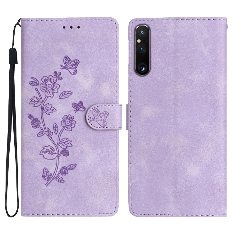 Flower Butterfly Embossing Pattern Leather Phone Case, For Sony Xperia 10 VII, For Sony Xperia 10 VI, For Sony Xperia 1 VI, For Sony Xperia 1 V, For Sony Xperia 10 V, For Sony Xperia 10 IV, For Sony Xperia L4, For Sony Xperia 5