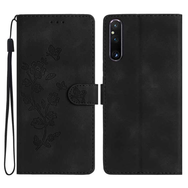 Flower Butterfly Embossing Pattern Leather Phone Case, For Sony Xperia 10 VII, For Sony Xperia 10 VI, For Sony Xperia 1 VI, For Sony Xperia 1 V, For Sony Xperia 10 V, For Sony Xperia 10 IV, For Sony Xperia L4, For Sony Xperia 5