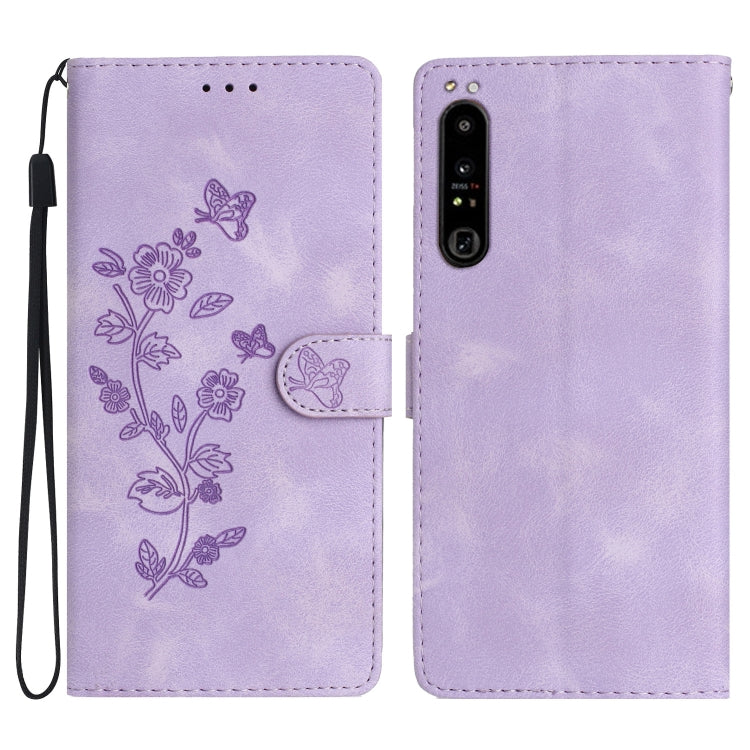 Flower Butterfly Embossing Pattern Leather Phone Case, For Sony Xperia 10 VII, For Sony Xperia 10 VI, For Sony Xperia 1 VI, For Sony Xperia 1 V, For Sony Xperia 10 V, For Sony Xperia 10 IV, For Sony Xperia L4, For Sony Xperia 5