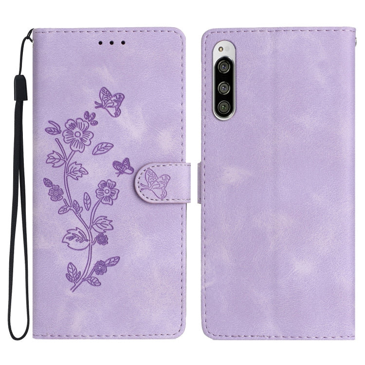 Flower Butterfly Embossing Pattern Leather Phone Case, For Sony Xperia 10 VII, For Sony Xperia 10 VI, For Sony Xperia 1 VI, For Sony Xperia 1 V, For Sony Xperia 10 V, For Sony Xperia 10 IV, For Sony Xperia L4, For Sony Xperia 5