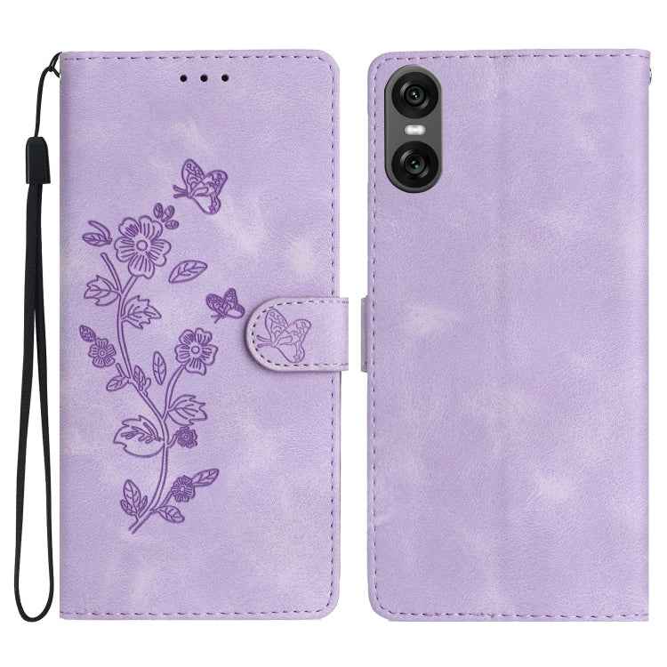Flower Butterfly Embossing Pattern Leather Phone Case, For Sony Xperia 10 VII, For Sony Xperia 10 VI, For Sony Xperia 1 VI, For Sony Xperia 1 V, For Sony Xperia 10 V, For Sony Xperia 10 IV, For Sony Xperia L4, For Sony Xperia 5
