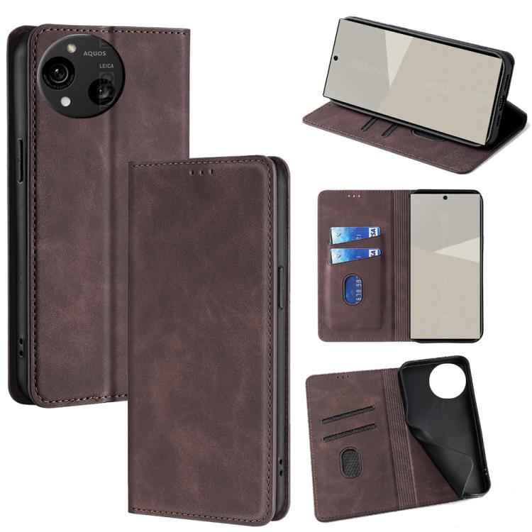 Skin Feel Magnetic Leather Phone Case, For Sharp Aquos R10, For Sharp Aqous wish5, For Sharp Aquos Wish4, For Sharp Aquos R9, For Sharp Aquos Sense 8, For Sharp Aquos R8 Pro SH-51, For Sharp Aquos R8 SH-52D, For Sharp Aqous Wish3