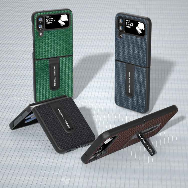 Genuine Leather Luxury Series Phone Case with Holder, For Samsung Galaxy Z Flip4, For Samsung Galaxy Z Flip5