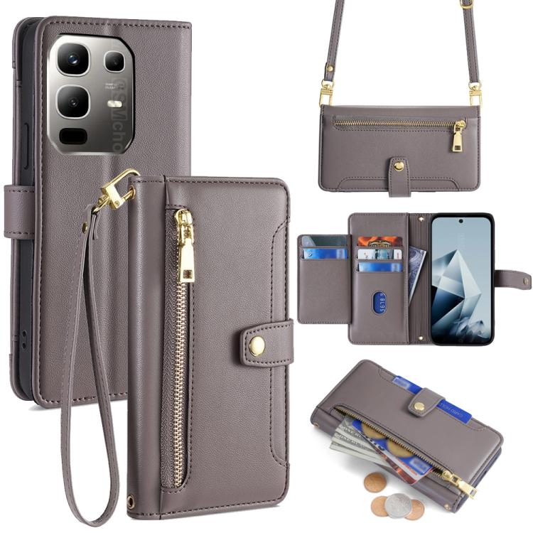 Sheep Texture Cross-body Zipper Wallet Leather Phone Case, For Infinix Hot 60 5G, For Infinix Hot 60 Pro+ 4G, For Infinix Hot 60 Pro 4G, For Infinix Smart 10 4G, For Infinix Note 50s 5G, For Infinix Note 50x 5G, For Infinix Note 50 Pro+ 5G             ...