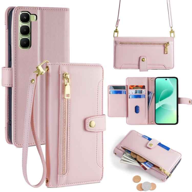 Sheep Texture Cross-body Zipper Wallet Leather Phone Case, For Infinix Hot 60 5G, For Infinix Hot 60 Pro+ 4G, For Infinix Hot 60 Pro 4G, For Infinix Smart 10 4G, For Infinix Note 50s 5G, For Infinix Note 50x 5G, For Infinix Note 50 Pro+ 5G             ...