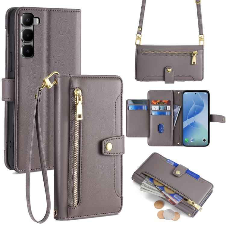 Sheep Texture Cross-body Zipper Wallet Leather Phone Case, For Infinix Hot 60 5G, For Infinix Hot 60 Pro+ 4G, For Infinix Hot 60 Pro 4G, For Infinix Smart 10 4G, For Infinix Note 50s 5G, For Infinix Note 50x 5G, For Infinix Note 50 Pro+ 5G             ...
