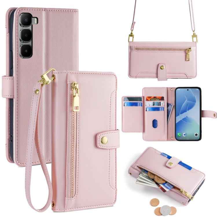 Sheep Texture Cross-body Zipper Wallet Leather Phone Case, For Infinix Hot 60 5G, For Infinix Hot 60 Pro+ 4G, For Infinix Hot 60 Pro 4G, For Infinix Smart 10 4G, For Infinix Note 50s 5G, For Infinix Note 50x 5G, For Infinix Note 50 Pro+ 5G             ...