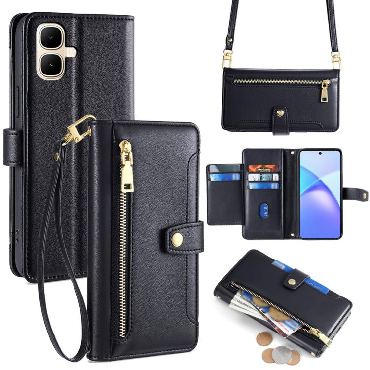 Sheep Texture Cross-body Zipper Wallet Leather Phone Case, For Infinix Hot 60 5G, For Infinix Hot 60 Pro+ 4G, For Infinix Hot 60 Pro 4G, For Infinix Smart 10 4G, For Infinix Note 50s 5G, For Infinix Note 50x 5G, For Infinix Note 50 Pro+ 5G             ...