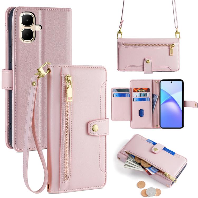 Sheep Texture Cross-body Zipper Wallet Leather Phone Case, For Infinix Hot 60 5G, For Infinix Hot 60 Pro+ 4G, For Infinix Hot 60 Pro 4G, For Infinix Smart 10 4G, For Infinix Note 50s 5G, For Infinix Note 50x 5G, For Infinix Note 50 Pro+ 5G             ...