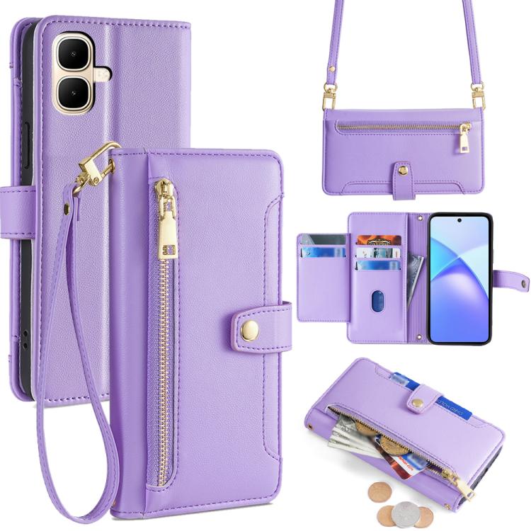 Sheep Texture Cross-body Zipper Wallet Leather Phone Case, For Infinix Hot 60 5G, For Infinix Hot 60 Pro+ 4G, For Infinix Hot 60 Pro 4G, For Infinix Smart 10 4G, For Infinix Note 50s 5G, For Infinix Note 50x 5G, For Infinix Note 50 Pro+ 5G             ...