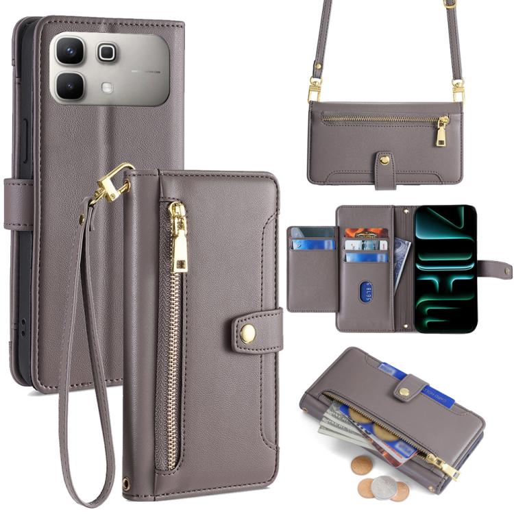 Sheep Texture Cross-body Zipper Wallet Leather Phone Case, For Infinix Note Edge 5G, For Infinix Smart 20 4G, For Infinix Note 60 5G, For Infinix Hot 60 5G, For Infinix Hot 60 Pro+ 4G, For Infinix Hot 60 Pro 4G, For Infinix Smart 10 4G                 ...