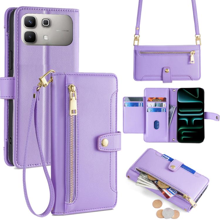 Sheep Texture Cross-body Zipper Wallet Leather Phone Case, For Infinix Note Edge 5G, For Infinix Smart 20 4G, For Infinix Note 60 5G, For Infinix Hot 60 5G, For Infinix Hot 60 Pro+ 4G, For Infinix Hot 60 Pro 4G, For Infinix Smart 10 4G                 ...