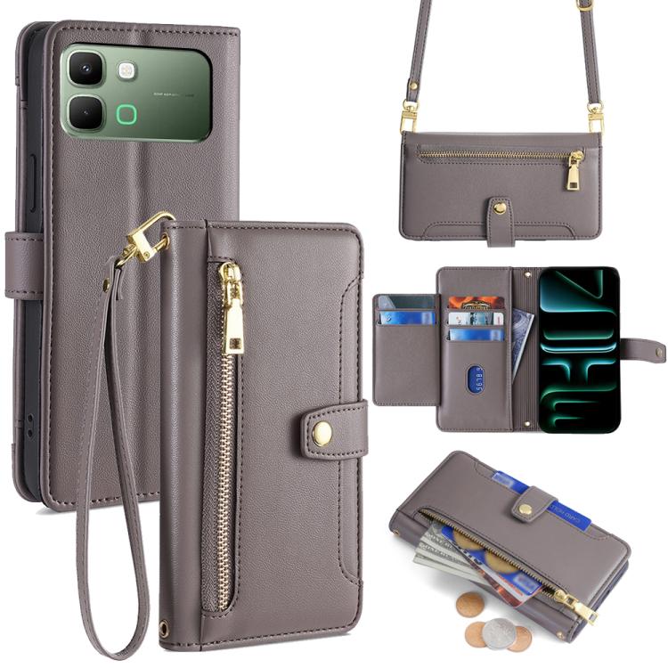 Sheep Texture Cross-body Zipper Wallet Leather Phone Case, For Infinix Note Edge 5G, For Infinix Smart 20 4G, For Infinix Note 60 5G, For Infinix Hot 60 5G, For Infinix Hot 60 Pro+ 4G, For Infinix Hot 60 Pro 4G, For Infinix Smart 10 4G                 ...