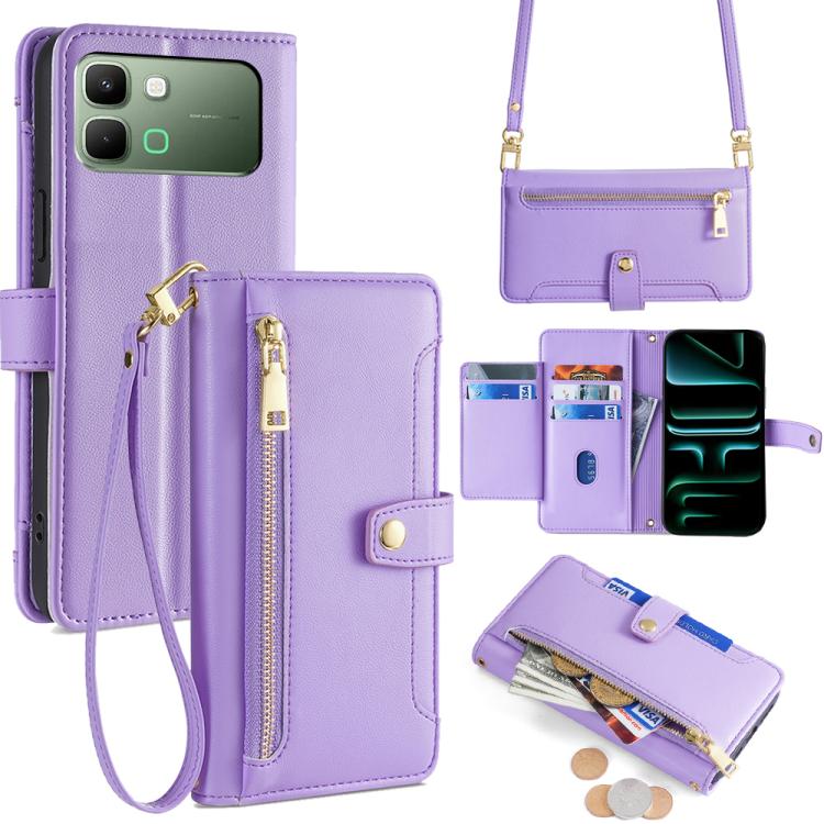 Sheep Texture Cross-body Zipper Wallet Leather Phone Case, For Infinix Note Edge 5G, For Infinix Smart 20 4G, For Infinix Note 60 5G, For Infinix Hot 60 5G, For Infinix Hot 60 Pro+ 4G, For Infinix Hot 60 Pro 4G, For Infinix Smart 10 4G                 ...
