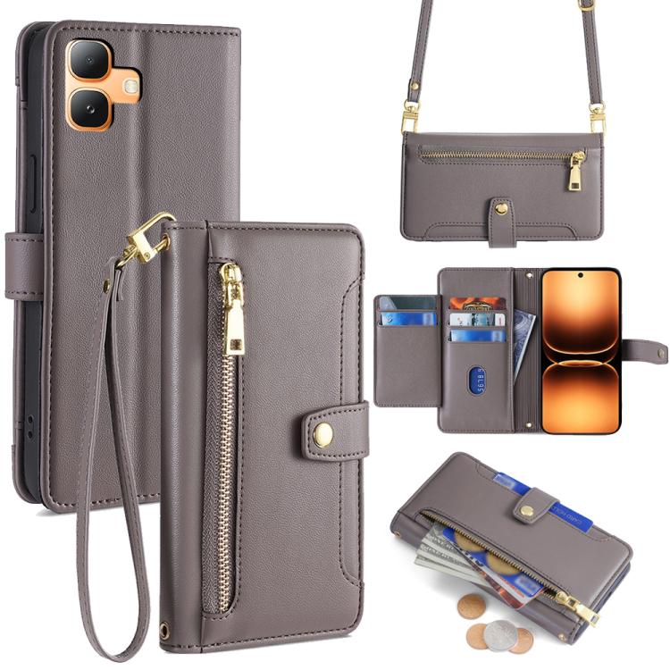 Sheep Texture Cross-body Zipper Wallet Leather Phone Case, For Infinix Note Edge 5G, For Infinix Smart 20 4G, For Infinix Note 60 5G, For Infinix Hot 60 5G, For Infinix Hot 60 Pro+ 4G, For Infinix Hot 60 Pro 4G, For Infinix Smart 10 4G                 ...