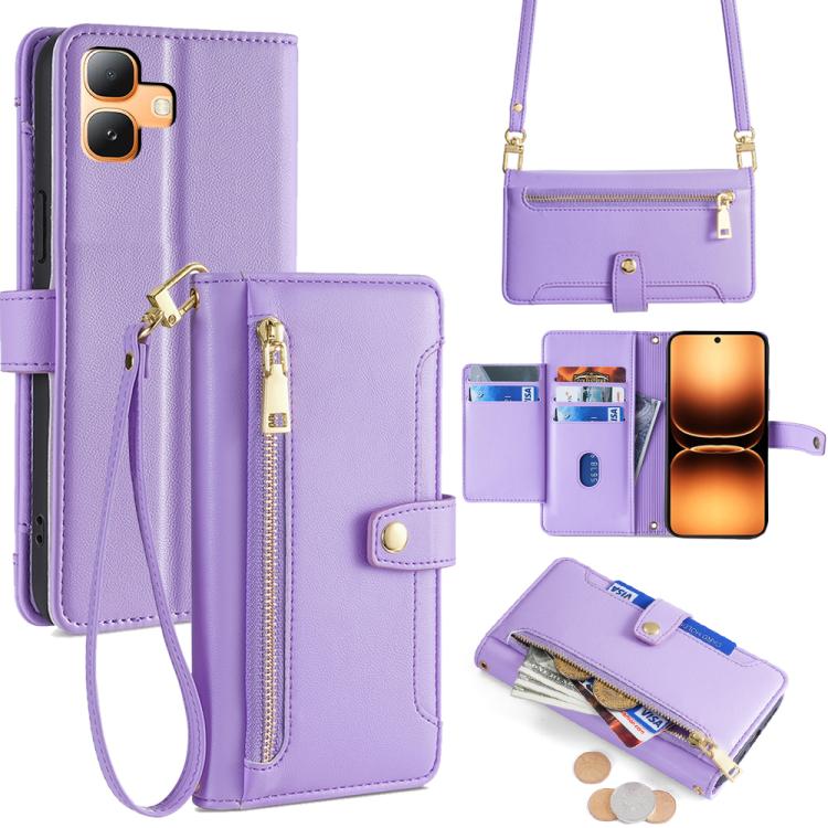 Sheep Texture Cross-body Zipper Wallet Leather Phone Case, For Infinix Note Edge 5G, For Infinix Smart 20 4G, For Infinix Note 60 5G, For Infinix Hot 60 5G, For Infinix Hot 60 Pro+ 4G, For Infinix Hot 60 Pro 4G, For Infinix Smart 10 4G                 ...