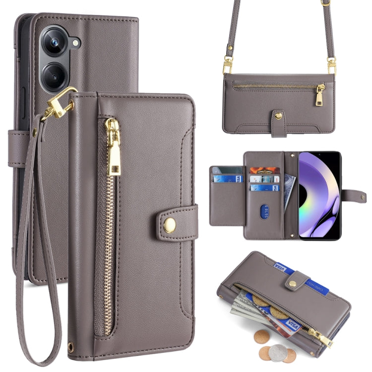 Sheep Texture Cross-body Zipper Wallet Leather Phone Case, For Realme 10 Pro 5G, For Realme 10 Pro+ 5G, For Realme 10 4G, For Realme C33 4G, For Realme C30 4G / Narzo 50i Prime, For Realme C31, For Realme GT Neo 3, For Realme 9 Pro+
