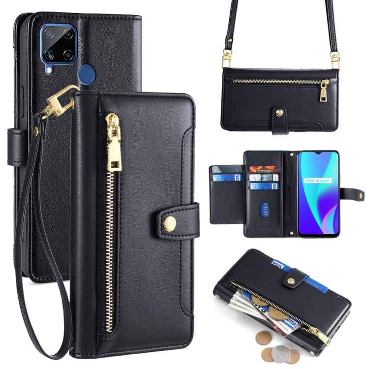 Sheep Texture Cross-body Zipper Wallet Leather Phone Case, For Realme C15