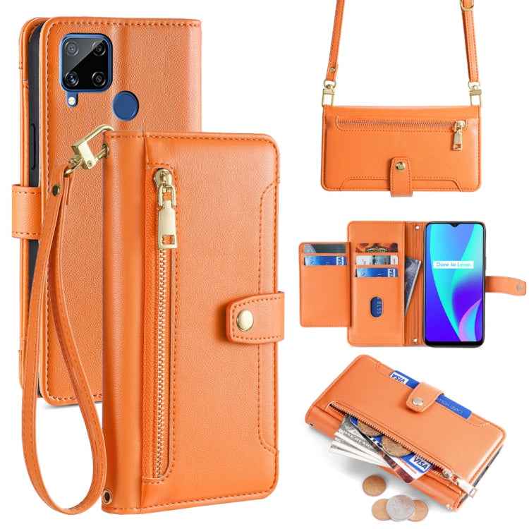 Sheep Texture Cross-body Zipper Wallet Leather Phone Case, For Realme C15