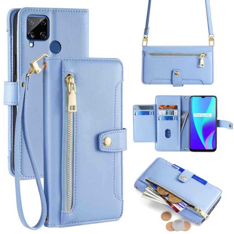 Sheep Texture Cross-body Zipper Wallet Leather Phone Case, For Realme C15