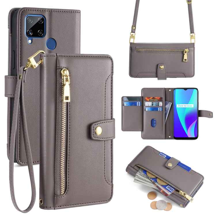 Sheep Texture Cross-body Zipper Wallet Leather Phone Case, For Realme C15