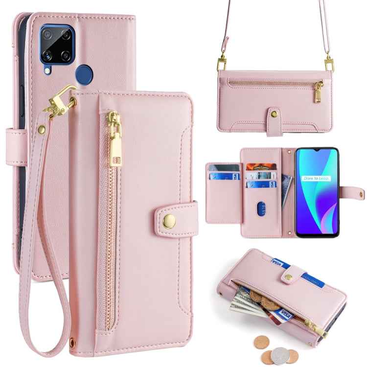 Sheep Texture Cross-body Zipper Wallet Leather Phone Case, For Realme C15