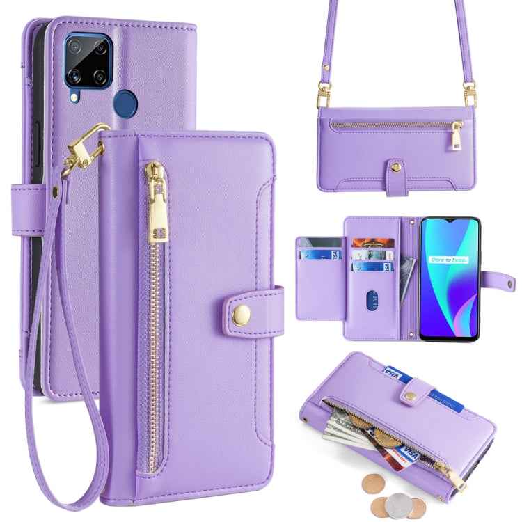 Sheep Texture Cross-body Zipper Wallet Leather Phone Case, For Realme C15