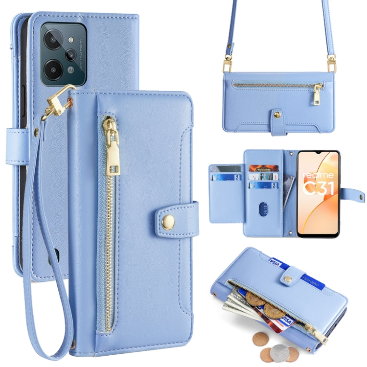 Sheep Texture Cross-body Zipper Wallet Leather Phone Case, For Realme 10 Pro 5G, For Realme 10 Pro+ 5G, For Realme 10 4G, For Realme C33 4G, For Realme C30 4G / Narzo 50i Prime, For Realme C31, For Realme GT Neo 3, For Realme 9 Pro+
