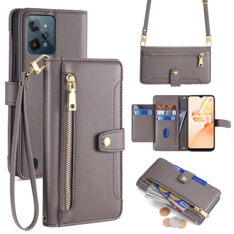 Sheep Texture Cross-body Zipper Wallet Leather Phone Case, For Realme 10 Pro 5G, For Realme 10 Pro+ 5G, For Realme 10 4G, For Realme C33 4G, For Realme C30 4G / Narzo 50i Prime, For Realme C31, For Realme GT Neo 3, For Realme 9 Pro+