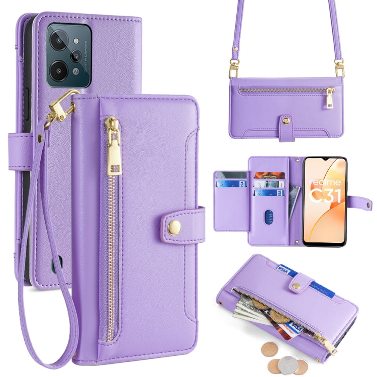 Sheep Texture Cross-body Zipper Wallet Leather Phone Case, For Realme 10 Pro 5G, For Realme 10 Pro+ 5G, For Realme 10 4G, For Realme C33 4G, For Realme C30 4G / Narzo 50i Prime, For Realme C31, For Realme GT Neo 3, For Realme 9 Pro+
